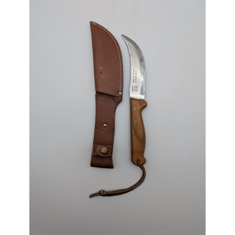 Vintage Frosts Mora Sweden Fixed Blade Skinning Knife Carbon Steel Wood Handle